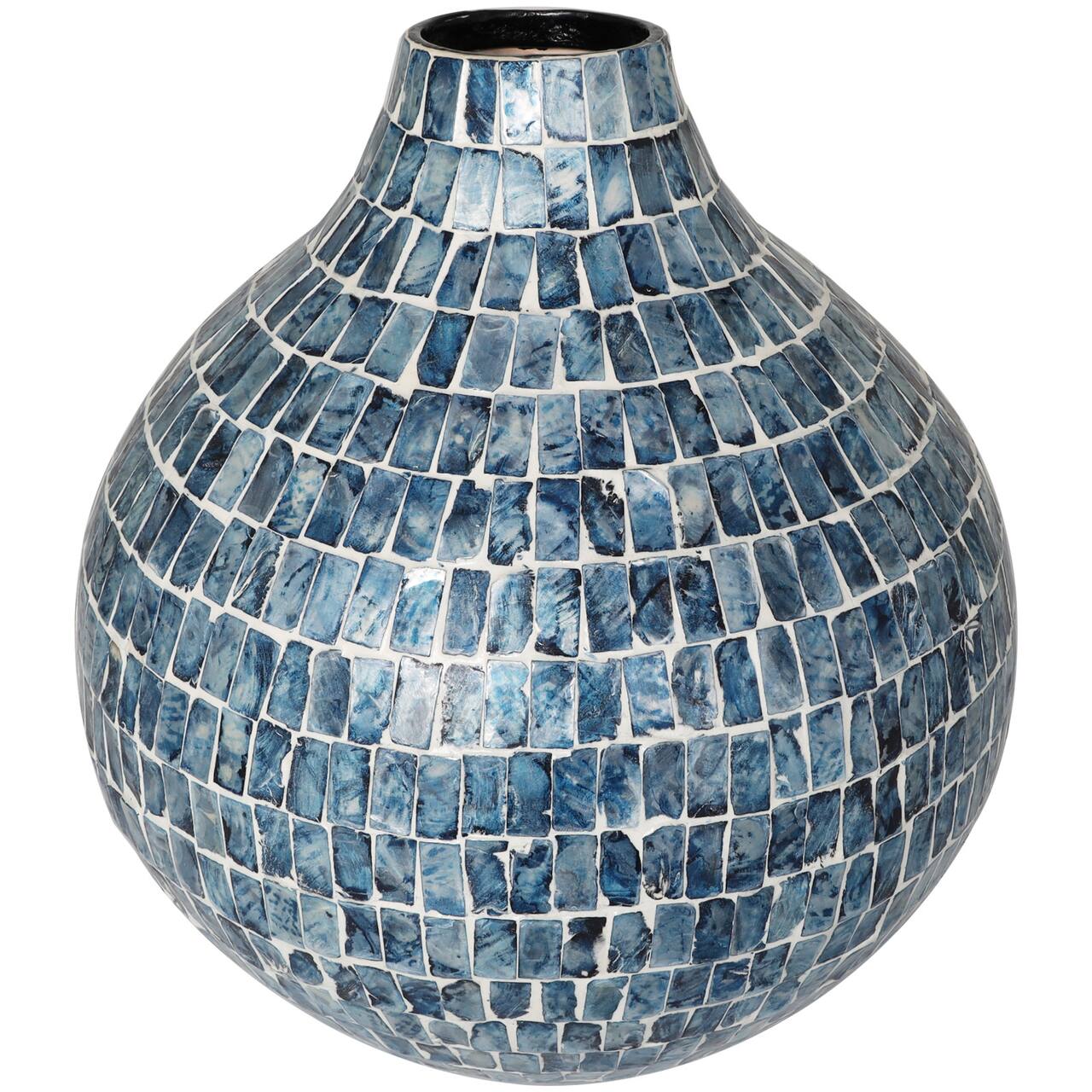 14" Blue Mother of Pearl Handmade Mosaic Inspired Vase